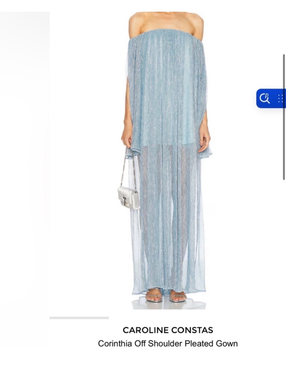 Caroline Constas Sheer Light Blue Off-Shoulder Pleated Gown